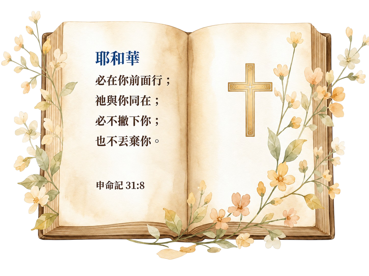 展開的經文書本，申命記三十一章八節